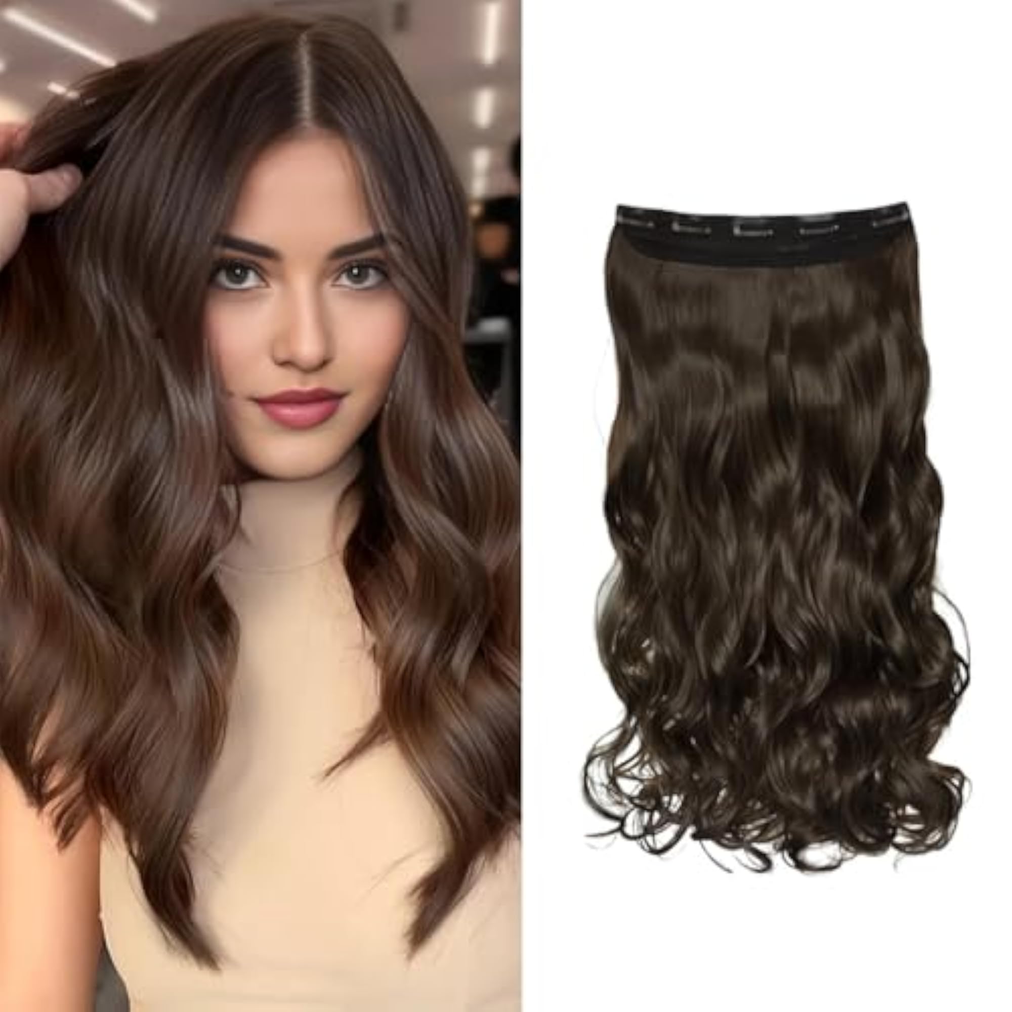 Brown 5 Clips 22" Curly/Wavy Hair Extension, 1-Pack