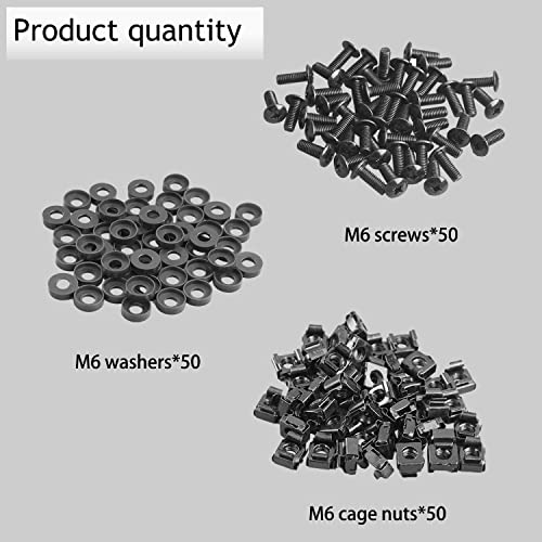 Leadrise 50-Pack M6 X 16Mm Computer Rack Mount Cage Screws And Nuts & Washers For Rack Mount Server Cabinet, Rack Mount Screw Cage Nut - Black #TOP4
