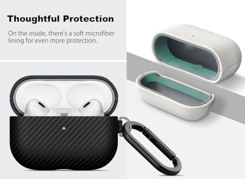 Image of Haobobro Leather Case - for AirPods Pro 3 Case Cover with Keychain - Selected Skin-friendly Leather, Carbon Fibre Texture, Handmade Shockproof Hard Cover for AirPods Pro 3rd Generation Earbuds - Black