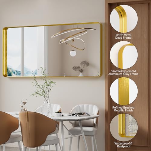 Image of Koonmi Gold Bathroom Mirror, 30x71 Shatterproof Wall Vanity Mirror