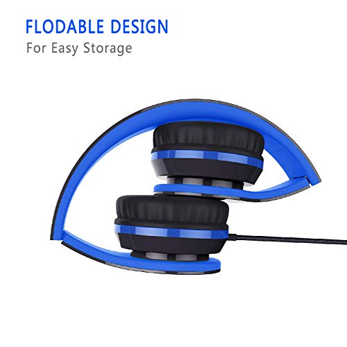 Elecder i40 Headphones with Microphone Foldable Lightweight Adjustable Wired On Ear Headsets with 3.5mm Jack for Cellphones Laptop Computer Smartphones MP3/4 Kindle School (Black/Blue) - Thumbnail 5