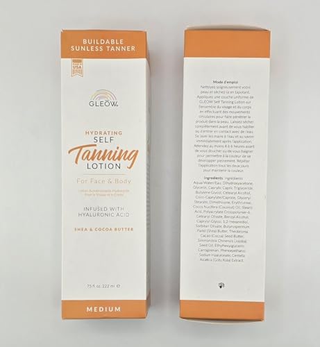 Image of GLEOW Self Tanner Medium, Self Tanning Lotion for Face & Body, Non Toxic Sunless Tanner, Gradual Tanning Lotion, Face Tanner with Hyaluronic Acid 7.5 oz