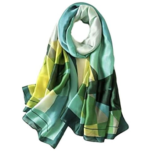 Satin Scarf for Women Large 180x90 Elegant Silk Designer Thick Premium Quality Soft Lightweight Neck Head Hair Scarf Head Scarf Shawls Wraps Womens Gifts for Her (AB. Green Yellow) Cover
