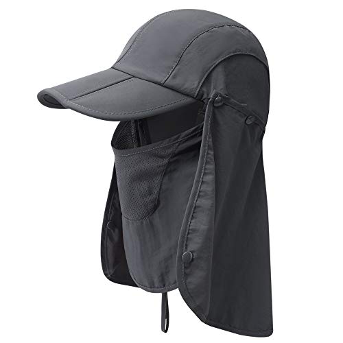iBasingo Chapeau De Soleil Visage Masque Réglable Amovible UPF 50+ Protection UV Été Séchage Rapide Jungle Cap avec Rabat Couverture pour Hommes Femmes en Plein Air Camping Randonnée Pêche BVH19 Cover