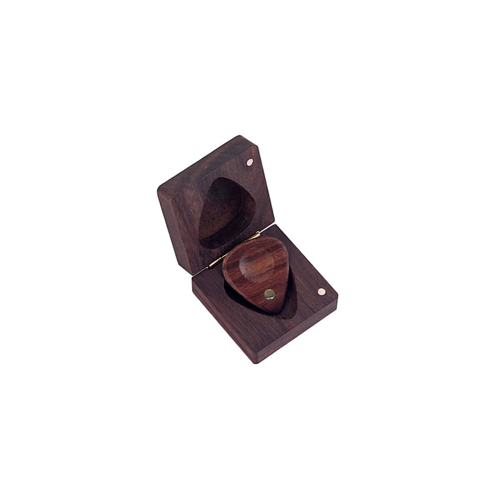 Alnicov Boîte de rangement en bois pour médiator de guitare en forme de cœur avec 1 médiator en bois, marron