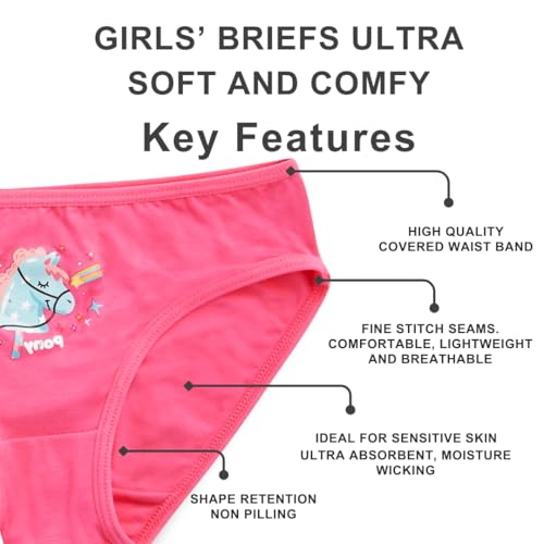 Girls Bamboo Briefs Underwear 5-Pack, Ultra Soft & Breathable Printed Designs, Ages 4-132