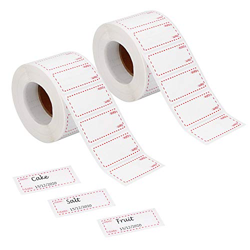 Nullnet - Etiquetas adhesivas para alimentos, 2 rollos de etiquetas autoadhesivas de fecha de 50 x 25 mm, etiquetas de papel para refrigerador impermeable, extraíbles, blanco y rojo, 1000 unidades Cover