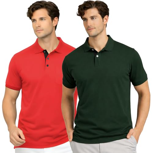 Image of Men's Premium Cotton Pique Polo T-Shirt, Classic Fit Short Sleeve Casual Summer Shirt, Soft & Breathable Fashion Polo
