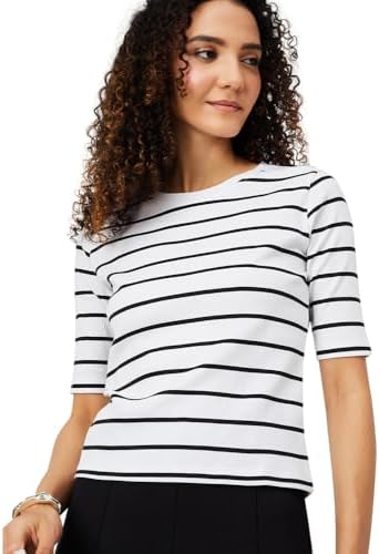 Max Women's Cotton Polyester Elastane Striped Regular Fit T-Shirt