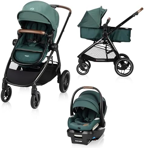 Maxi-Cosi New Generation Zelia Luxe 5-in-1 Modular Travel System, Carriage Mode, Reversible Toddler Seat, Mico Infant Car Seat (included), Enhanced All-Terrain Wheels, Use from Birth – Essential Green