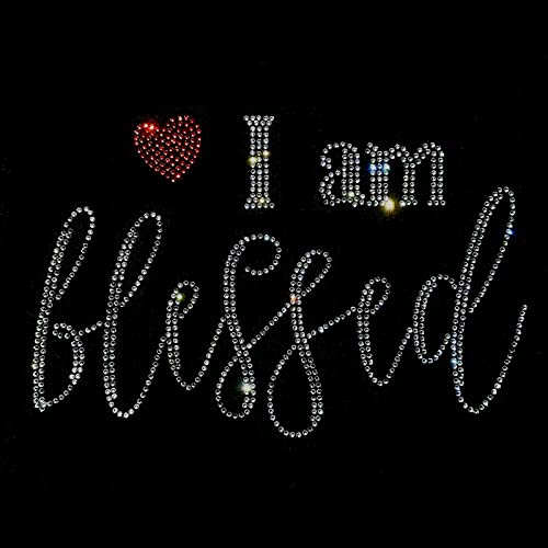 Set mit 2 glitzernden Aufnähern, Aufschrift "I am Blessed", 20,3 cm breit, Silber, Strasssteine, christlicher Glaube, religiöser Hotfix, Wärmeübertragung, DIY-Applikation Cover