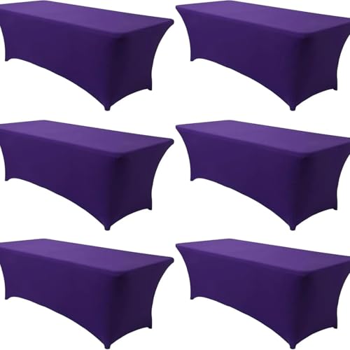 Juego de 6 manteles elásticos para mesas rectangulares de 1,8 m, manteles elásticos para bodas, banquetes y fiestas, ajuste universal, color morado oscuro