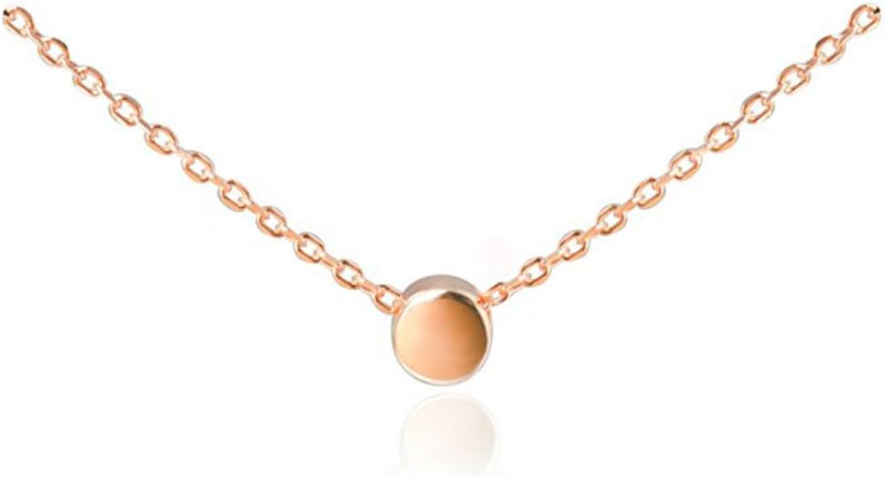 TMCO Girl Sterling Silver Tiny Dot Necklace Round Circle Necklace Gift (Rose Gold)