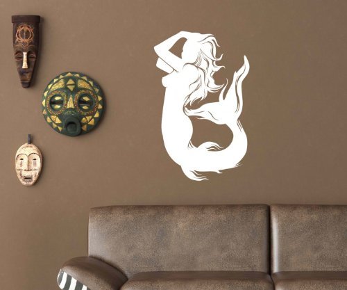 Pegatina Pared Sirena Mujer Mar Ondina Nimfe Tatoo Decoración Pegatina Adhesivo 1A065 - Azul...