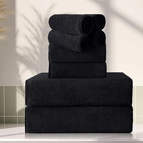 Black Bath Towels Set of 8, Ultra Soft Bathroom Towels Quick Dry Towel, 2 Oversized Bath Sheets 35x70 Inch/2 Hand Towels/4 Washcloths, 600 GSM Microfiber Absorbent Shower Towels For Bathroom Hotel Spa