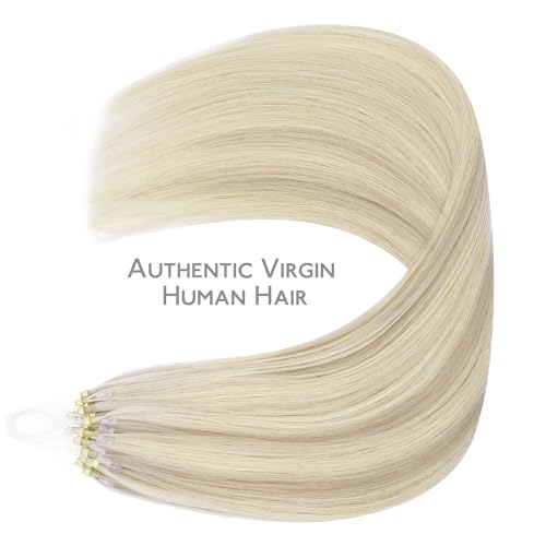 Image of WENNALIFE Microlink Hair Extensions Human Hair, 50g 50s 14 Inch Ash Blonde Highlighted Platinum Blonde Remy Hair Microbead Micro Link Microloop Microring Invisible Straight Natural Fusion Installation