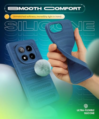 Image of WOW IMAGINE Ultimate Silicone Back Cover Case for Redmi Note 14 Pro 5G | Poco X7 5G | Heat Dissipation Thin Soft TPU | 360 Camera Protection | Breathable Cooling Holes - Deep Blue
