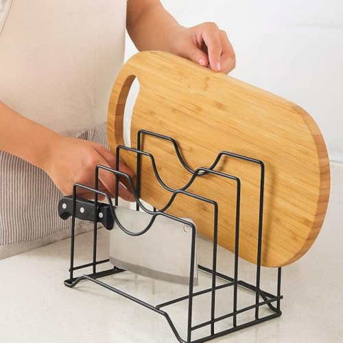 Image of Craft Expertise Black Iron 4-Slot Pan & Pot Rack Organizer - Kitchen Lid Holder, Chopping Board Stand & Multi-Purpose Dish Rack, Heavy-Duty Cookware Storage (9 x 7 x 8.5 Inches)