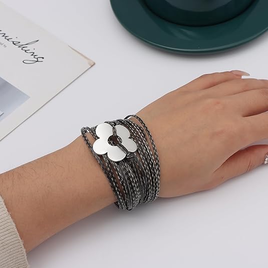 Flower Charm Wrap PU Leather Bracelet for Women Lady Handmade Bohemian Bracelets Jewelry Gifts for Women - Image 6