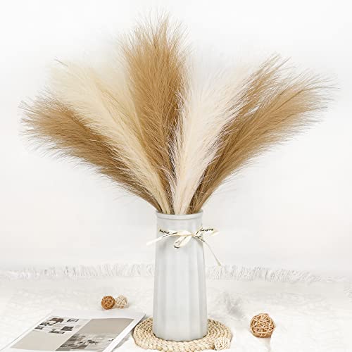 LMAIVE Pampas Grass, 27.5'' Faux Pampas Grass Decor Tall, White Artificial Fluffy Pompous Grass, 6 Stems Fake Dried Pampas Grass Bouquets Bulk, Pompas Floral Decoration for Boho Home Party Wedding