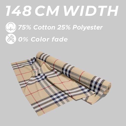 Image of BIGREAMS Unstitched Yarn Dyed Cotton Poly Checkered Shirt Fabric - 58 inch Wide, Soft & Breathable Material for Men /Women - Ideal for Casual & Formal Wear