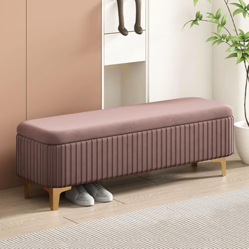 Panca in velluto con poggiapiedi, panca porta scarpe da ingresso, baule per giocattoli, seduta imbottita con finestra, 100 cm, color fagiolo, decorazione per la casa elegante e funzionale