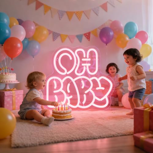 Image of Oh Baby Neon Sign for Backdrop Wall Decor,Dimmable LED Light Up Sign for Baby Shower Backdrop & Nursery Wall Decor, Valentine's Day Gift,Pink oh baby sign for gender reveal party Baby's Room
