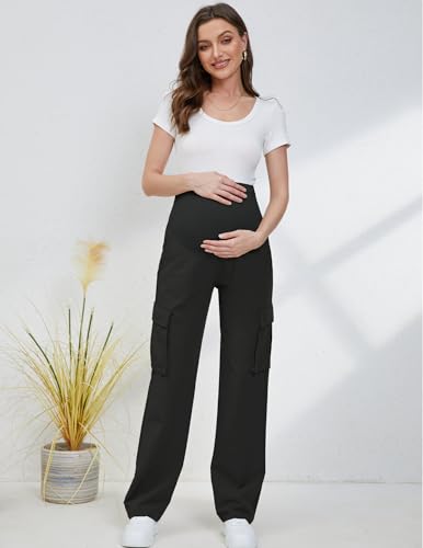 Glamix Women'S Maternity Cargo Pants With Four Pockets Over The Belly Scrub Pants Pregnancy Clothes thumb #3
