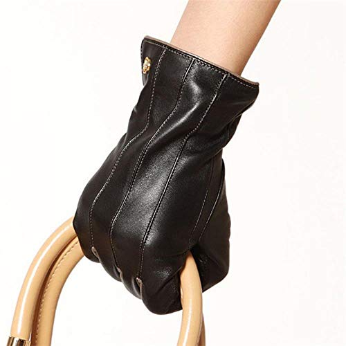 Winter Women Gloves Wrist Short Genuine Leather Glove Female Thermal Sheepskin For Driving,black,M