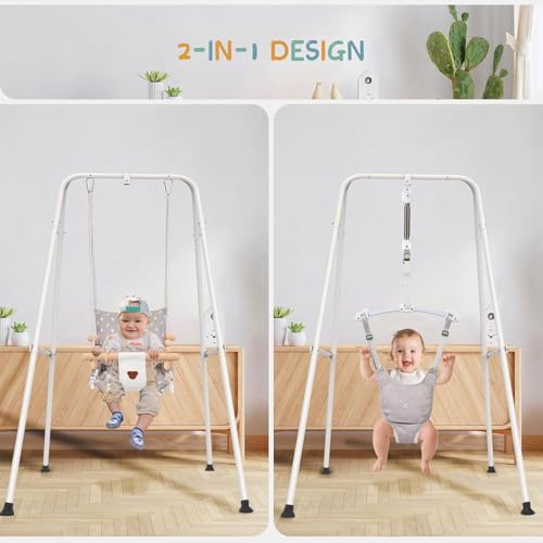 2 en 1 Baby Jumper con Columpio para Niño Pequeño, Saltador y Columpio para Niños Pequeños Interior y Exterior, Algodón (Blanco) miniatura 2