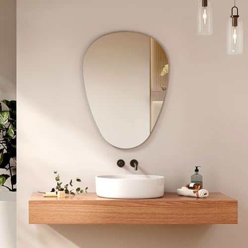 EMKE Modern Asymmetrical Wall Mirror, 70 x 50 cm, Irregular Frameless Mirror, Bathroom, Bedroom, Entrance Area, Vanity