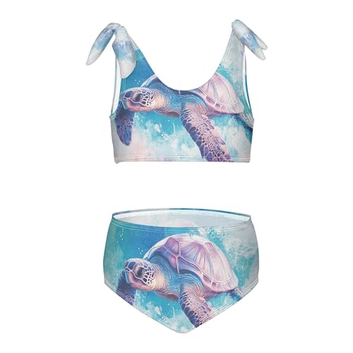 Pastel Color Sea Turtle in Ocean Girls Bikini Sets 2 Piece Swimsuits Bathing Suit Swimwear