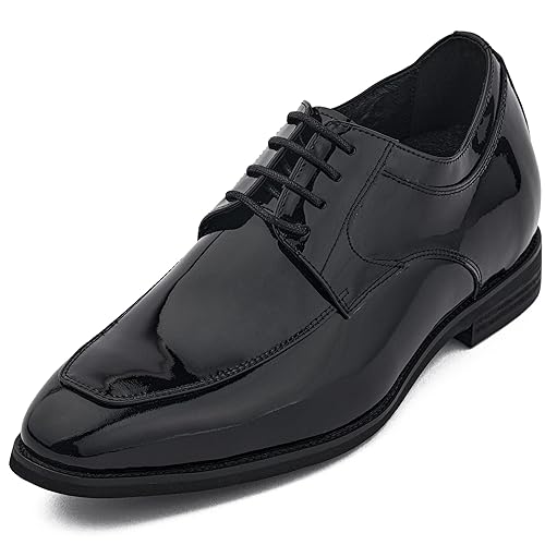 Image of CALTO Men's Invisible Height Increasing Elevator Shoes - Jet Black Patent Leather Lace-up Formal Dress Oxfords - 2.8 Inches Taller - K2710 - Size 8 D(M) US