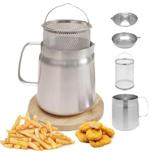 YOIUTRGDK Freidora de Acero Inoxidable, Olla con Filtro de Aceite de Acero Inoxidable 304, freidora de Cocina con Cesta(50.73oz/1.5l)