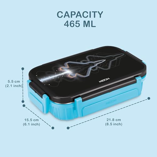 Image of MILTON Meal Safe 2 Inner Stainless Steel Tiffin Box for School with Steam Release Plug | PU Insulated, Leak-Proof, Food Grade I Lunch Box for Kids Boys, Girls with Snap Lock Lid, 465 ml, Blue