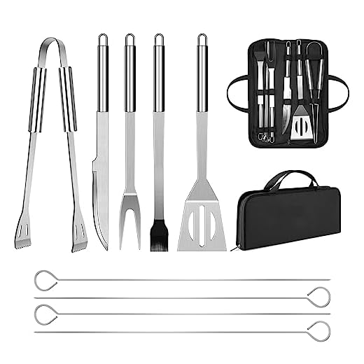Set di Utensili da Barbecue, In Acciaio Inox, Accessori Professionali per Barbecue, con Borsa Facile da Trasportare (9 PCS)