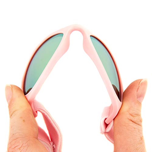 Baby Solo Original Baby Sunglasses Safe, Soft, Adorable Durable Case Included (0-36 Months, Matte Pink Frame Rose Gold Mirror Lens)