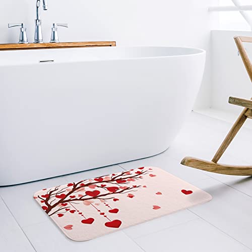 Teather Valentine Love Heart Tree Branch Bath Rugs Pink Red Romantic Love Sponge Doormat 18Inch X 30Inch #TOP1