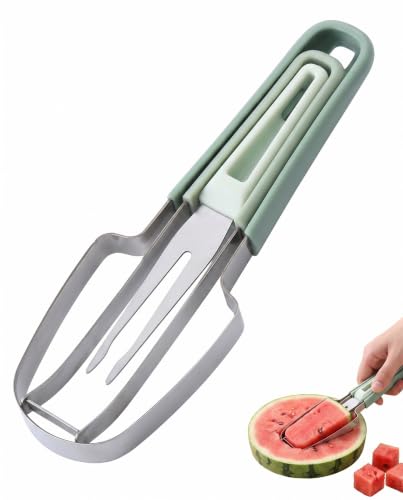 BTACGWP Cortador de Sandía 3 en 1, 1 Unidad, Acero Inoxidable con Hojas Triangulares, Cortador de Frutas Sin Derrames Fácil de Limpiar para Picnic Familiar y Verano