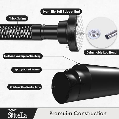 Image of SITTELLA (125Cm To 220Cm) Extendable Shower Curtain Tension Rod Non-Drilling Anti-Skid Spring Pull Rod - (Stainless Steel, Black, 1 Piece)