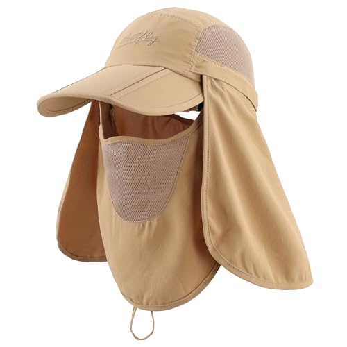 Image of Connectyle Men's Foldable Baseball Sun Cap with Removable Face Mask Neck Flap Cover UPF 50+ Sun Protection Fishing Hiking Hat