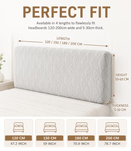 Hearda Bett Kopfteil Bezug 150 cm Grey Elastisch Jacquard Kopfteil Bezug – Ansicht 3