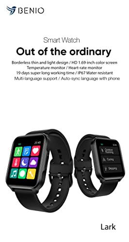 Image of BENIO Smart Watch for Men and Women, 1.69 inch Fitness Tracker, 24 /7Heart Rate /SpO2 /Sleep Tracker, Multiple Dials & 23 Sports Modes Fitness Watch, IP67 Waterproof, Compatible with Android iOS