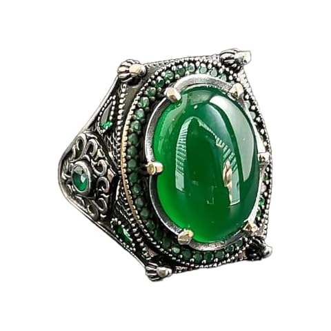 Men Oval Green Jade Gemstone Silver Ring, Men Green Agate Stone Ring, Handmade Vintage Jewelry, 925 Sterling Silver Ring, Gift For Him Cover