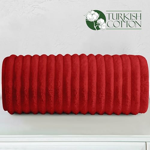Image of Elegant Comfort 100% Turkish Cotton Corduroy Ribbed Luxury Jumbo Bath Towel Ultra Soft - 35 x 70 Inch - Luxury Spa Premium Hotel Quality Highly Absorbent and Quick Dry Large Bath Towel, Red