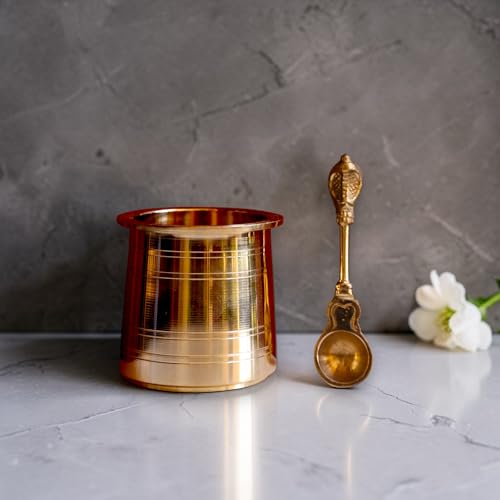 Image of Brass Heavy Embossed Panchapatra Udharini Set Snake Head Design Udarini | Pooja Accessory for Home, Office Temple | Pooja Glass and Spoon for Charnamrit | Height : 2.5 Inch | Weight : 190 gm
