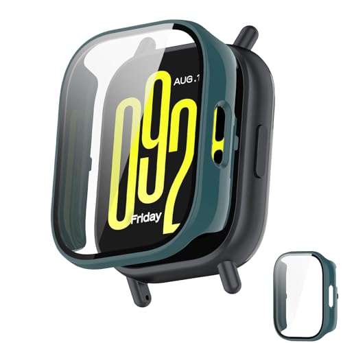 INIAYOH For Redmi Watch 5 Active �J�o�[ �����K���X�t�B����+���ϏՌ�PC�t���[�� �i�V���I�~�jRedmi Watch 5 Active �ی�P�[�X �ȒP�Ɏ��t���E�� �w��h�~ �y�ʃX�����݌v(�O���[��)