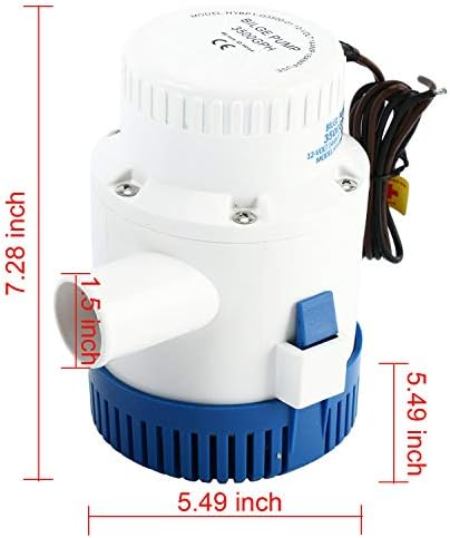 DasMorine 3500 GPH 12v Boat Marine Plumbing Electric Bilge Pump 1 1/2"(40MM) Outlet 12 AMP 15 AMP Fuse (3500 GPH)