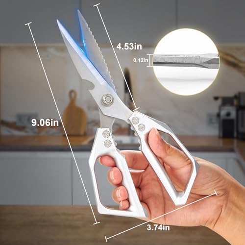 RDIFASC Kitchen Scissors,Premium Heavy Duty Kitchen Shears, Ultra Sharp Stainless Steel Food Scissor,Multi-function Kitchen Scissors for Food/Chicken/Poultry/Fish/Meat/Vegetables/Herbs, silver
