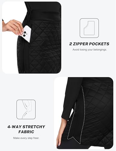 MoFiz Damen Wickelrock Thermorock Leicht Wanderrock A Linie Outdoor Rock High Waist für Herbst Winter Schwarz-A EU L